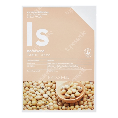 Missha Phytochemical Skin Supplement Sheet Mask (Isoflavone) Maseczka w białej płachcie, rozświetla oraz zapobiega utracie wilgoci 1 szt