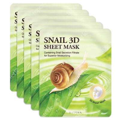 Missha Snail 3D Sheet Mask Set ZESTAW Nawilżająco-odżywcza maseczka w płachcie 5x 23 g