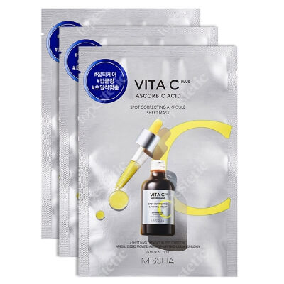 Missha Spot Correcting Ampoule Sheet Mask 3 Pack ZESTAW Rozjaśniająco - ujędrniająca maseczka w płachcie, stworzona na bazie witaminy C 3 szt