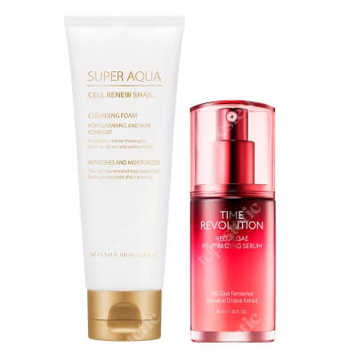 Missha Super Aqua + Time Revolution Face Care ZESTAW Pianka myjąca 100 ml + Serum 40 ml