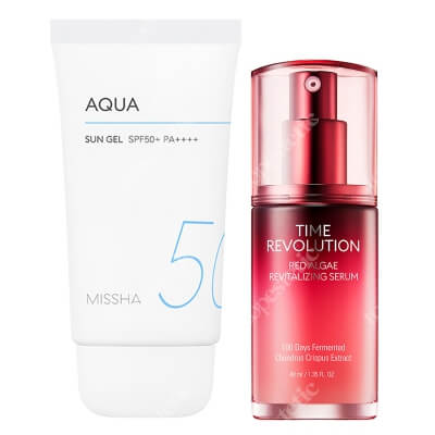 Missha Time Revolution Red Algae Serum + All Around Safe Block Aqua Sun Gel SPF50+/PA++++ ZESTAW Serum 40 ml + Żel przeciwsłoneczny o działaniu nawilżającym SPF50+/PA++++ 50 ml