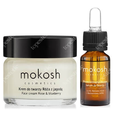 Mokosh Anti Aging Face Rose & Blueberry Set ZESTAW Przeciwzmarszczkowe serum do twarzy 2,5% Retinolu H10 i Retinoinianu HPR 10 ml + Ujędrniający krem do twarzy 15 ml