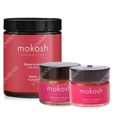 Mokosh Beauty Raspberry Set ZESTAW Balsam do ust malina 15 ml + Peeling do ust - malina 15 ml + Balsam do ciała malina 180 ml