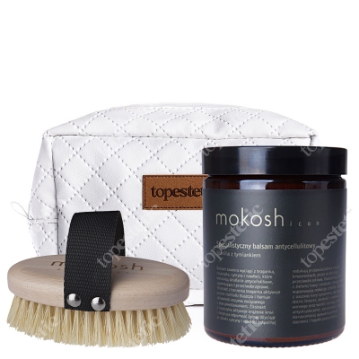 Mokosh Icon Balsam Antycellulitowy + Body Brush ZESTAW Balsam wanilia z tymiankiem 180 ml + Szczotka do masażu ciała 1 szt. + kosmetyczka