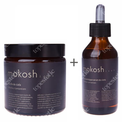 Mokosh Icon Masło Do Ciała + Icon Rozświetlające Serum Do Ciała ZESTAW Masło wanilia z tymiankiem 120 ml + Serum wanilia z tymiankiem 100 ml