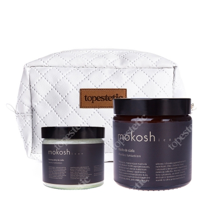Mokosh Icon Masło + Peeling Solny Do Ciała ZESTAW Masło wanilia z tymiankiem 120 ml + Peeling wanilia z tymiankiem 30 g + kosmetyczka