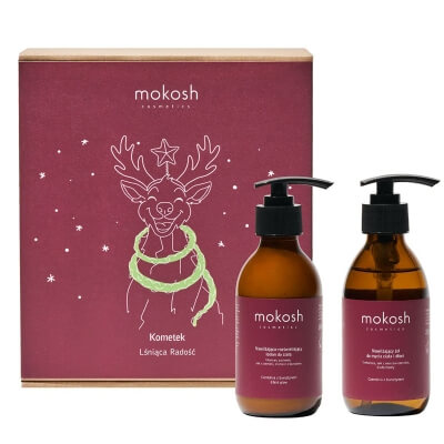 Mokosh Kometek – Lśniąca Radość ZESTAW Nawilżający żel do mycia ciała 200 ml + Nawilżająco-rozświetlający lotion do ciała - Czereśnia z bursztynem 200 ml