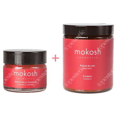 Mokosh Lip Balm Cranberry + Body Balm Cranberry ZESTAW Balsam do ust 15 ml i balsam do ciała żurawina 180 ml