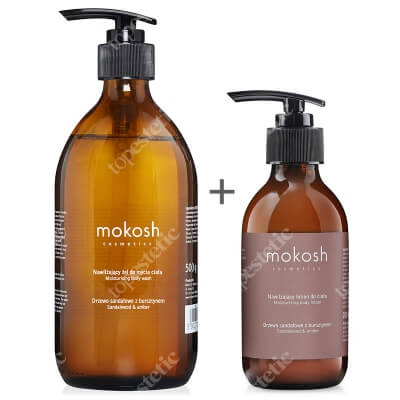 Mokosh Moisturising Body Wash + Moisturising Body Lotion ZESTAW Żel do mycia ciała drzewo sandałowe z bursztynem 500 g + Nawilżający lotion do ciała drzewo sandałowe z bursztynem 200ml