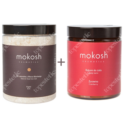 Mokosh Natural Dead Sea Salt + Body Balm Cranberry ZESTAW Sól naturalna z morza martwego 1 kg + Balsam do ciała 180 ml