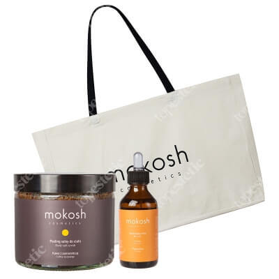 Mokosh Orange Body Set ZESTAW Peeling solny do ciała - kawa z pomarańczą 300 g + Ujędrniający eliksir do ciała - Pomarańcza 100 ml + Bawełniana torba 1 szt