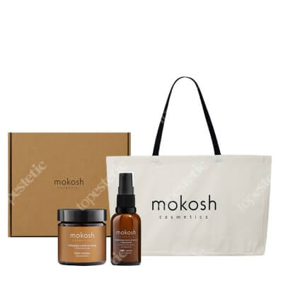 Mokosh Owies - Bambus Box  ZESTAW Liftingująca maska do twarzy 60 ml + Wygładzające serum do twarzy z bakuchiolem 30 ml + Bawełniana duża torba 1 szt - gratis