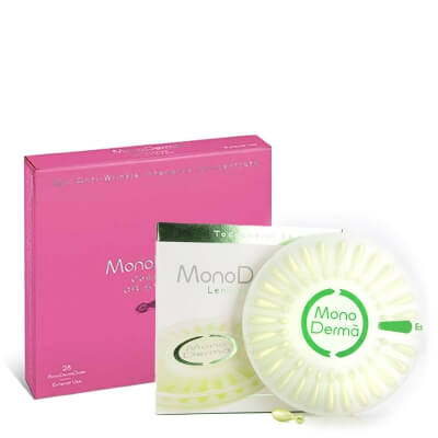 MonoDerma MonoDerma 40+ ZESTAW Zawiera czystą witaminę E (tokoferol) w stężeniu 5% - 28 kaps. + Serum przeciwzmarszczkowe 28 kaps.