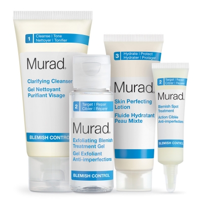 Murad Acne Complex Kit ZESTAW PRZECIWTRĄDZIKOWY żel miejscowy, emulsja, żel myjący i złuszczający 15 ml, 50 ml, 135 ml, 60 ml