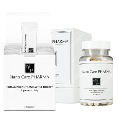 Nano Care Pharma Collagen + Anti Aging Therapy ZESTAW Suplement diety 30 saszetek + Terapia przeciwstarzeniowa 60 kaps.