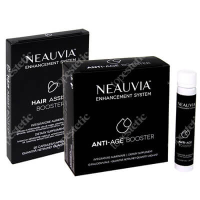 Neauvia Anti-Age Booster + Hair Assist Booster ZESTAW Ampułki przeciwstarzeniowe 10 x 25 ml + Wzmocnienie skóry głowy 20 kaps