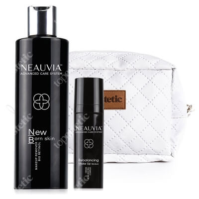 Neauvia New Born Skin + Rebalancing Make Up Medium ZESTAW Mleczko do demakijażu 250 ml + Pozabiegowy make-up kolor medium 30 ml + Kosmetyczka