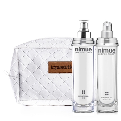 Nimue Conditioner + Cleansing Gel + Kosmetyczka ZESTAW Odżywka, tonik kondycjonujący 140 ml + Żel oczyszczający 140 ml + Biała, pikowana kosmetyczka