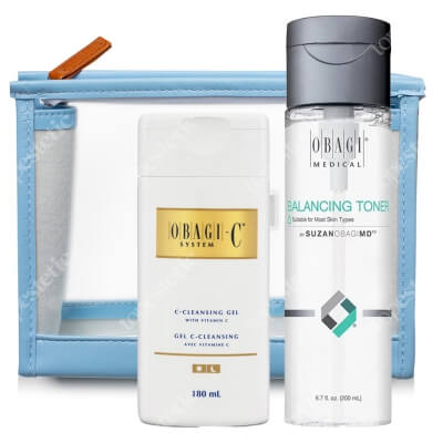 Obagi C-Cleansing Gel + Balancing Toner ZESTAW Żel oczyszczający 177 ml + Równoważący tonik do twarzy z oczarem wirginijskim 200 ml + Kosmetyczka 1 szt