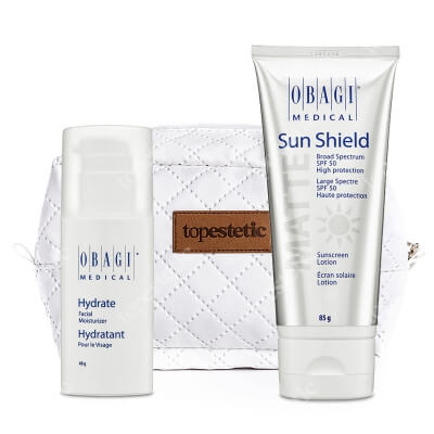 Obagi Hydrate + Sun Shield + Kosmetyczka ZESTAW Długotrwale nawilżający krem 48 g + krem chroniący przed promieniowaniem słonecznym UVA i UVB 85 g + Kosmetyczka