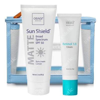 Obagi Sun Shield Matte Broad Spectrum SPF 50 + Retinol 1.0 ZESTAW Matujący krem do codziennej pielęgnacji, chroniący przed UVA i UVB 85 g + Krem z retinolem 1% 28 g + Kosmetyczka 1 szt