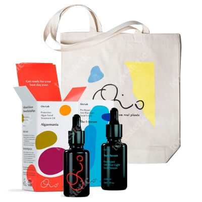 Oio Lab The E-Serum Anti Blue Light + Algaemania + Oio Lab Bag ZESTAW Naprawcze serum do twarzy 30 ml + Kuracja ochronna do twarzy z algami 30 ml + Torba 1 szt