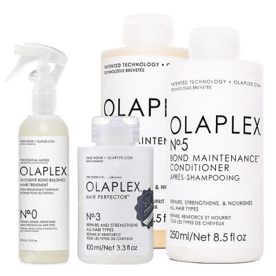 Olaplex Complete Hair Care Set ZESTAW Kuracja rekonstruująca 155 ml + Olaplex Mo 3 100 ml + Szampon 250 ml + Odżywka 250 ml