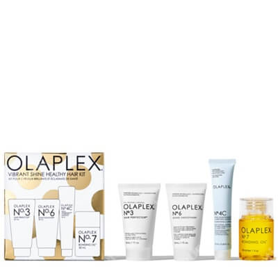 Olaplex Vibrant Shine Healthy Hair ZESTAW Olejek do włosów 30 ml + Olaplex do użytku domowego 30 ml + Odbudowujący krem stylizujący 30 ml + Szampon oczyszczający 20 ml