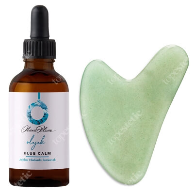 Olivia Plum Blue Calm Oil + Gua Sha ZESTAW Olejek, Jojoba i niebieski rumianek 30 ml + Masażer z naturalnego Jadeitu 1 szt.