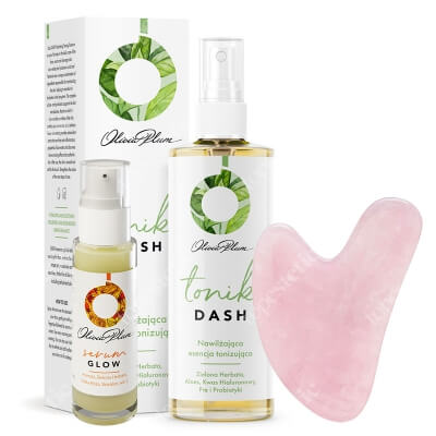Olivia Plum Dash Tonic + Glow Serum + Gua Sha ZESTAW Esencja tonizująca 100 ml + Serum rozjaśniające 30 ml + Masażer z różowego kwarcu 1 szt.