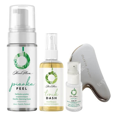 Olivia Plum Feel + Dash Tonic + Drip Serum + Cryo Gua Sha ZESTAW Pianka 150 ml + Esencja 50 ml + Serum 15 ml + Płytka ze stali nierdzewnej 1 szt