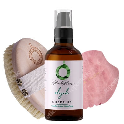 Olivia Plum Gua Sha + Szczotka + Body Oil ZESTAW Karbowana płytka z różowego kwarcu 1 szt. + Szczotka 1 szt. + Olejek do ciała 100 ml