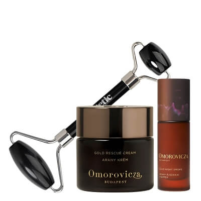 Omorovicza Gold Face Care ZESTAW Przeciwstarzeniowy krem ​​regenerujący ze złotem 50 ml + Odżywcze serum na noc z koloidalnym złotem 30 ml + Roller do masażu twarzy