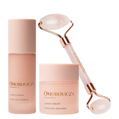 Omorovicza Pink Queen Set ZESTAW Rewitalizujący krem nawilżający o bogatej konsystencji 30 ml + Odmładzające serum do twarzy 30 ml + Roller z różowego kwarcu 1 szt