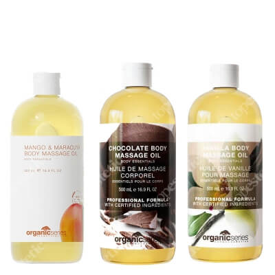 Organic Series Body Massage Oil Set ZESTAW Olejek do ciała mango 500 ml + Olejek do ciała czekoladowy 500 ml + Olejek do ciała waniliowy 500 ml