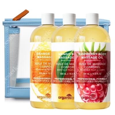 Organic Series Body Oil Set ZESTAW Olejek do ciała pomarańczowy 500 ml + Olejek do ciała mango 500 ml + Olejek do ciała malinowy 500 ml + Przezroczysta 1 szt