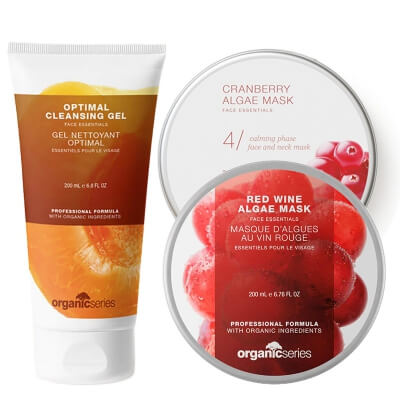Organic Series Clean And Mask ZESTAW Maska algowa żurawinowa 200 ml + Maska algowa czerwone wino 200 ml + Żel do mycia twarzy 200 ml
