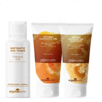 Organic Series Clean Routine ZESTAW Żel do mycia twarzy 200 ml + Peeling 200 ml + Enzymatyczny tonik z kwasami AHA 200 ml