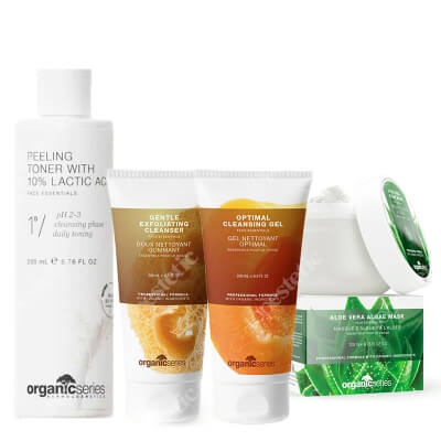 Organic Series Favorite Set ZESTAW Peeling do mycia twarzy 200 ml + Żel do mycia twarzy 200 ml + Maska algowa aloesowa 200 ml + Złuszczający tonik 200 ml
