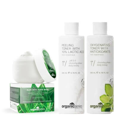 Organic Series Fresh Skin ZESTAW Dotleniający tonik z antyoksydantami 200 ml + Złuszczający tonik z 10% kwasem mlekowym 200 ml + Maska algowa aloesowa 200 ml