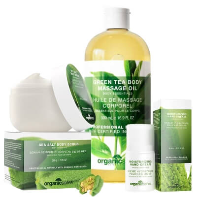 Organic Series Green Power Skin ZESTAW Scrub solny 200 ml + Olejek do ciała zielona herbata 500 ml + Nawilżający krem do rąk 50 ml