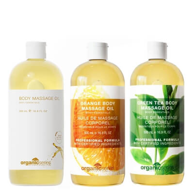 Organic Series Natural Body Massage Oil Set ZESTAW Olejek do ciała naturalny 500 ml + Olejek do ciała pomarańczowy 500 ml + Olejek do ciała zielona herbata 500 ml