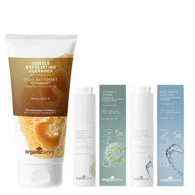 Organic Series Radiance Boost ZESTAW Peeling do mycia twarzy 200 ml + Krem z witaminą C 50 ml + Kwas hialuronowy 3w1 50 ml