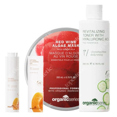 Organic Series Revitalizing Set ZESTAW Żel do mycia twarzy 50 ml + Rewitalizujący tonik z kwasem hialuronowym 200 ml + Maska algowa czerwone wino 200 ml