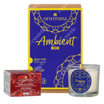 Orientana Ambient Box ZESTAW Krem do twarzy - Drzewo sandałowe i kurkuma 50 g + Świeca sojowa - wanilia, cynamon, drzewo sandałowe 110 g