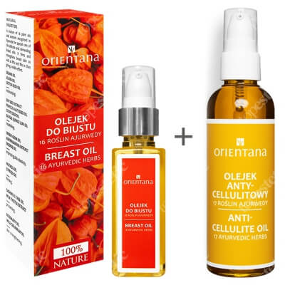 Orientana Anti Cellulite Bio Oil + Bust Body Oil ZESTAW Bio olejek antycellulitowy - 17 roślin ajurwedy 100 ml + Bio olejek do biustu - 16 roślin ajurwedy 50 ml