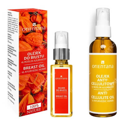 Orientana Anti Cellulite Bio Oil + Bust Body Oil ZESTAW Bio olejek antycellulitowy - 17 roślin ajurwedy 100 ml + Bio olejek do biustu - 16 roślin ajurwedy 50 ml