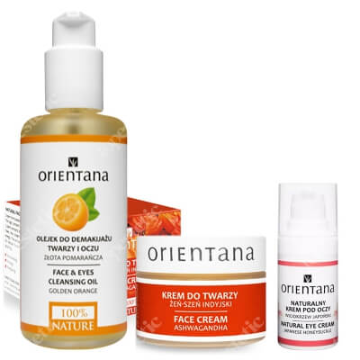 Orientana Bio Eye Cream + Day and Night Face Cream + Face And Eyes Cleansing Oil  ZESTAW Naturalny krem pod oczy 15 ml + Krem do twarzy na dzień i noc  40 g + Olejek do demakijażu twarzy i oczu 150 ml