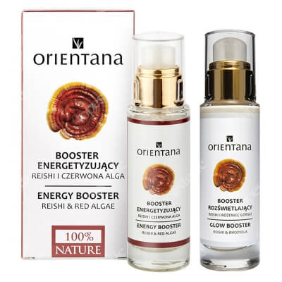 Orientana Booster Day Set ZESTAW Booster energetyzujący reishi i czerwona alga 30 ml + Rozświetlający booster reishi i różeniec górski na dzień 30 ml