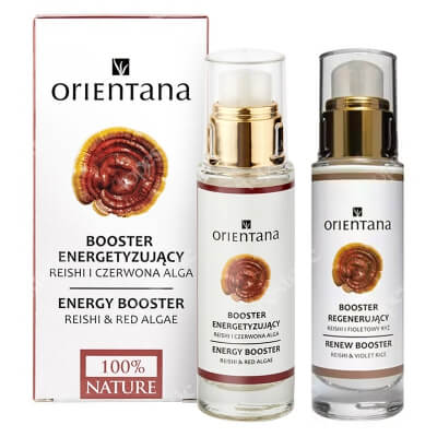 Orientana Booster Night Set ZESTAW Booster energetyzujący reishi i czerwona alga 30 ml + Regenerujący booster reishi i fioletowy ryż na noc 30 ml